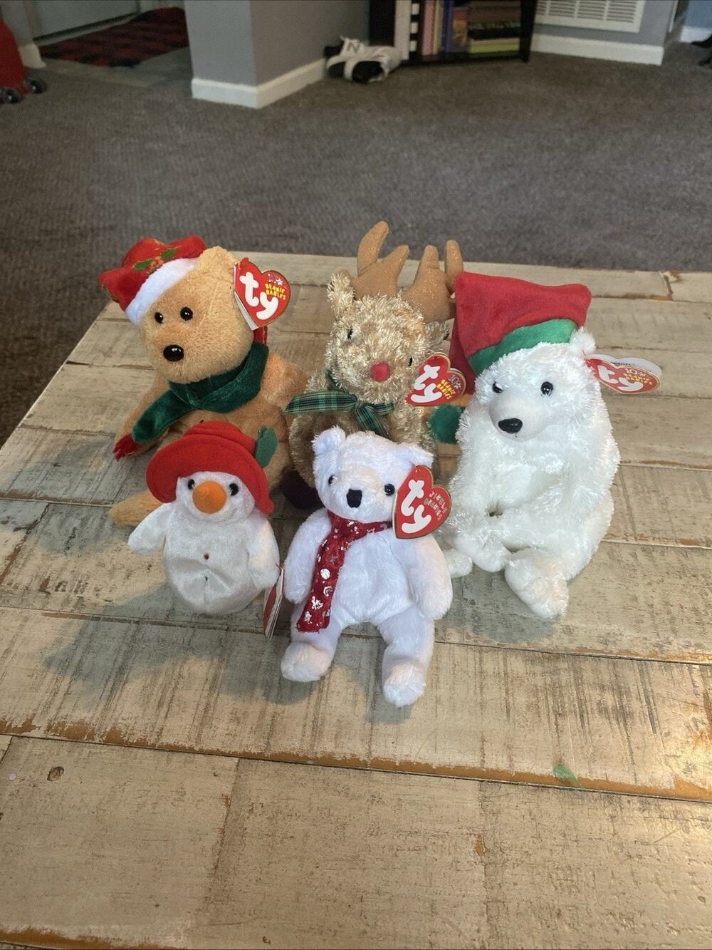 Vintage Holiday Beanie Babies Lot Of 5 w/tags - Holiday Teddies Rudy Snowdrift